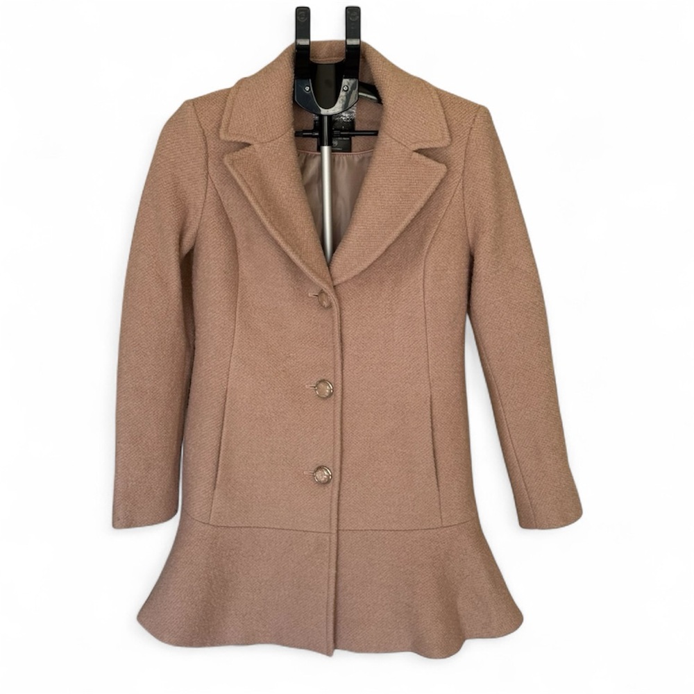 🧥 Kensie Wool Blend Ruffle Hem Coat in Nude (Style N7621N) – Size M